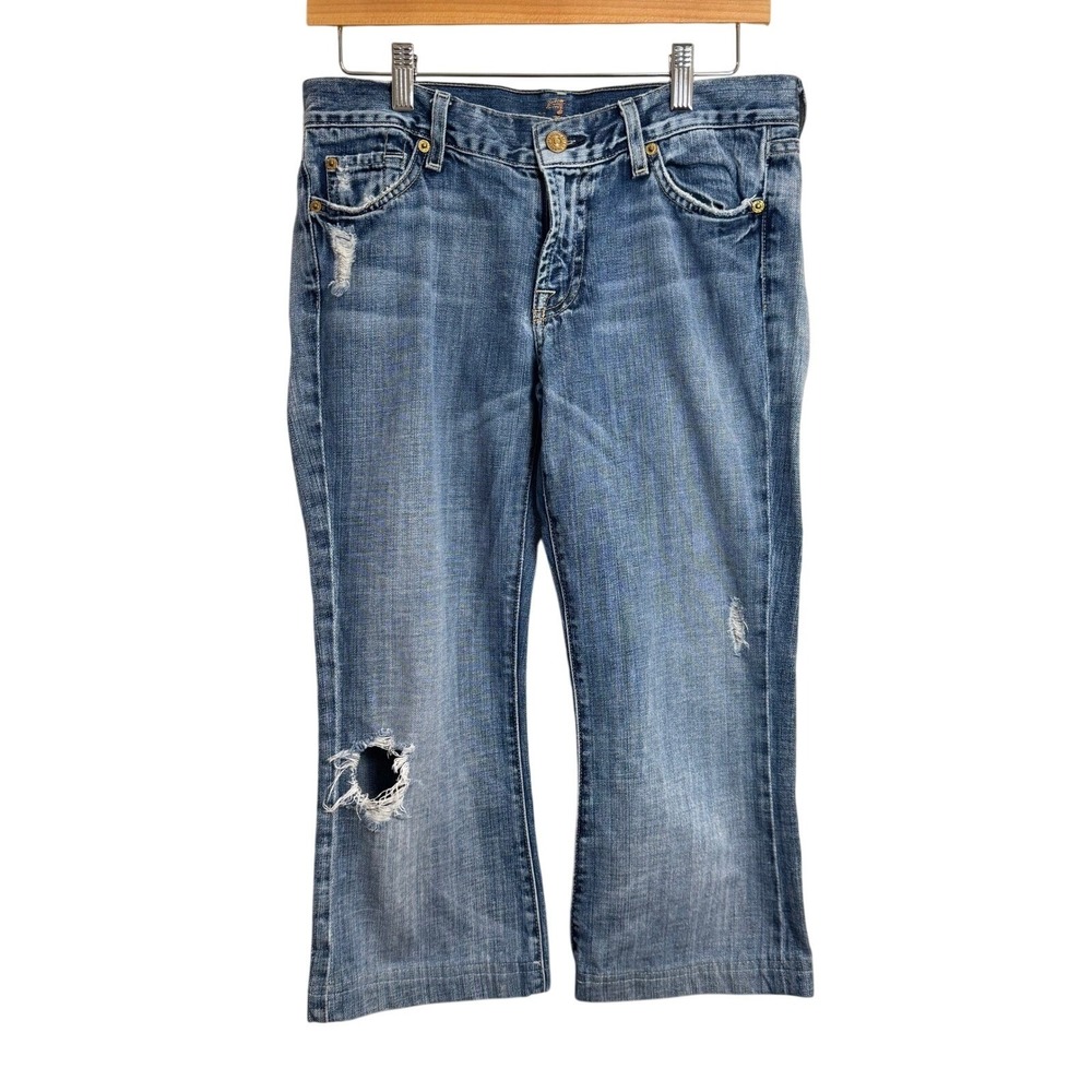 7 For All Mankind Womens 28 Flare Distressed Medium Wash Cropped Jeans USA Made